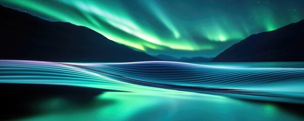 Poster - Aurora borealis northern lights concept. Stunning aurora borealis illuminates a serene landscape with vibrant colors and tranquility.
