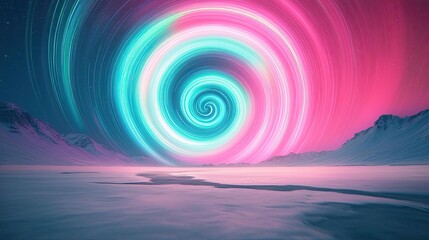 Poster - Aurora borealis northern lights concept. A mesmerizing swirl of vibrant colors over a serene icy landscape at twilight.