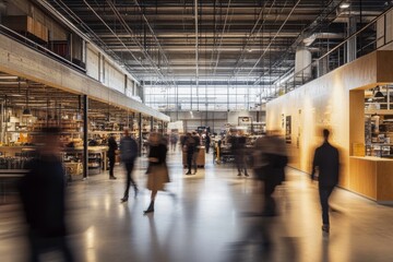 Poster - Busy indoor marketplace with people shopping and browsing products during late afternoon hours