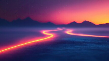 Poster - Aurora borealis northern lights concept. A vibrant sunset illuminating a meandering river, creating a surreal atmosphere.