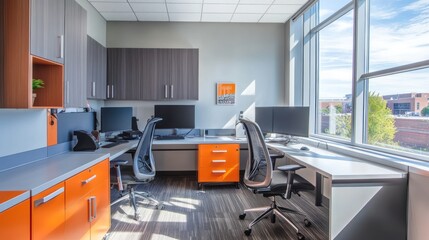 Poster - Modern office workspace with city view (4)
