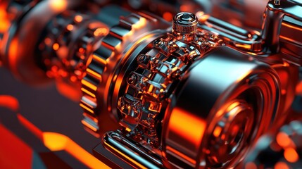 Poster - Automated car engine assembly plant, high-tech robotics assembling vehicle components.