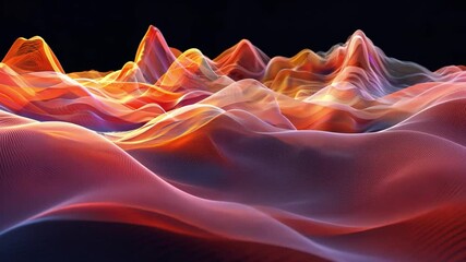 Aufkleber - abstract digital landscape with vibrant waves in orange, red, and yellow colors against dark backgro