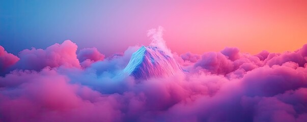Poster - Iceberg melting idea. Majestic mountain peak rising above colorful clouds at sunset, creating a serene atmosphere.