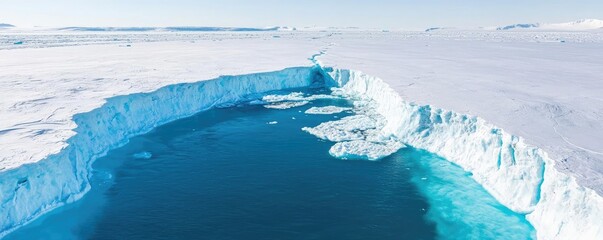 Aufkleber - Iceberg melting idea. Aerial view of a pristine glacial landscape with clear blue waters and ice formations.