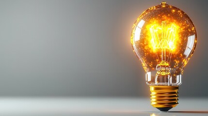 Poster - 3D Model of a Bright Incandescent Lightbulb Glowing with Radiant Illumination and Luminosity Representing Lighting Technology Energy and Creativity