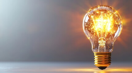 Poster - Glowing Lightbulb Illuminating with Radiant Energy and Luminous Brilliance   A 3D model of a bright shining light bulb with a luminous filament