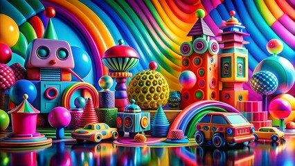 Poster - Vibrant Abstract Pop Art Toy Texture: Bold Shapes & Colors
