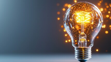 Poster - A futuristic and refined 3D depiction of an illuminated glowing light bulb concept  The image showcases a captivating and ethereal interpretation of the power of light and innovation