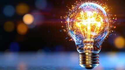 Poster - Visionary Illumination A Futuristic of Innovation and Creativity  This captivating 3D image depicts a glowing intricate light bulb like structure radiating with an aura of technological advancement