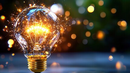 Poster - Visually Striking 3D Rendered Lightbulb with Glowing Luminescent Effect   Futuristic Digital Creative Concept of Innovation and Technology