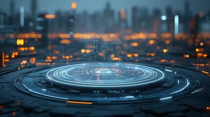 Poster - Luminous data streams flowing and pulsing through the intricate digital infrastructure of a futuristic high tech metropolis skyline at night  The city glows with an atmosphere of innovation progress
