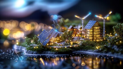 Poster - futuristic power grid visualization showcasing a seamless of renewable energy sources and smart grid