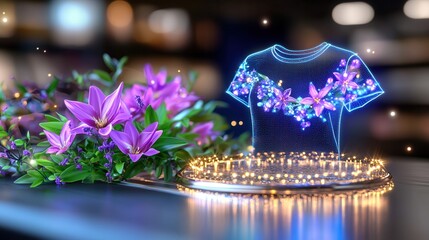 Poster - Futuristic Virtual Storefront Concept with Illuminating Geometric Displays and Vibrant Neon Lighting creating a Sophisticated and Dynamic Retail Environment