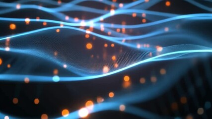 Aufkleber - digital waves of energy abstract motion with blue and orange particles showcasing technology and lig