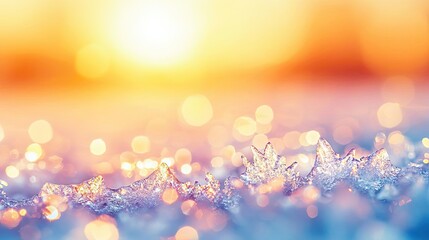 Aufkleber - Iceberg melting idea. A serene landscape view showcasing ice crystals glistening under a warm sunrise.