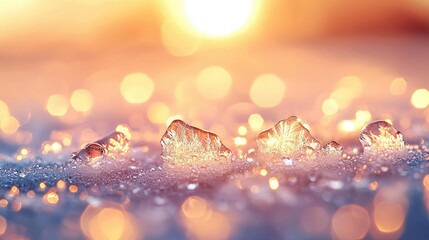 Aufkleber - Iceberg melting idea. Beautiful ice crystals glistening under a warm sunset, creating a magical atmosphere.