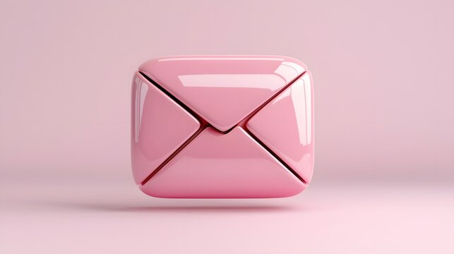 Pink Glossy 3D Envelope Icon on Pale Pink Background