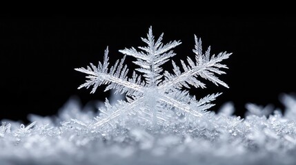 Aufkleber - Iceberg melting idea. A close-up of an intricate snowflake against a dark background, showcasing nature's beauty.