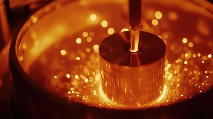 Poster - Close-up of metal lathe cutting a cylindrical part, glowing orange sparks flying in the background.