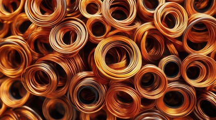 Poster - Copper wire coils stacked neatly, vibrant orange tones and intricate metallic texture.