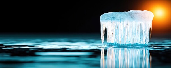 Aufkleber - Iceberg melting idea. A stunning frozen ice block reflecting light, showcasing nature's beauty in winter.