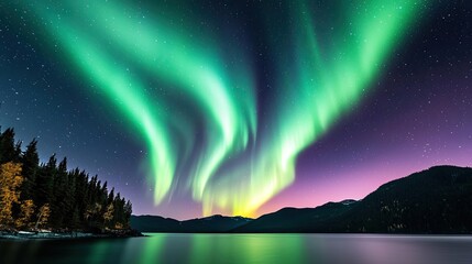 aurora borealis northern lights idea. vibrant aurora borealis lights dance over tranquil waters and 