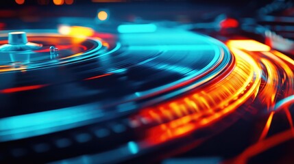Poster - High-speed rotation of a DJ turntable platter, capturing music energy.