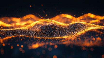 Fototapete - Dynamic patterns of glowing particles create a mesmerizing landscape in dark surroundings