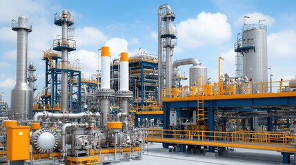 Poster - comprehensive high tech fuel refinery system featuring an array of interconnected process equipment 