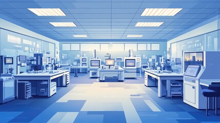Poster - Pharmaceutical manufacturing plant with sterile production lines, futuristic and high-tech environment.