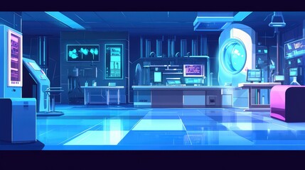 Poster - Pharmaceutical manufacturing plant with sterile production lines, futuristic and high-tech environment.