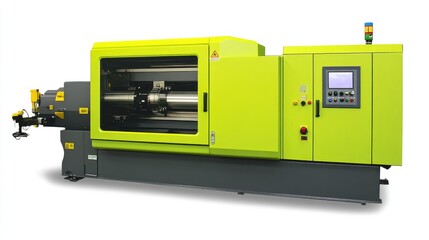 Poster - Plastic injection molding machine in operation, forming high-precision industrial components.