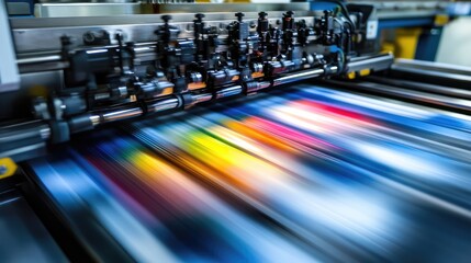 Poster - Printing press machine in operation, with blurred motion effect emphasizing speed and efficiency.