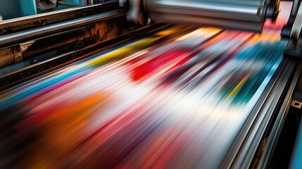 Poster - Printing press machine in operation, with blurred motion effect emphasizing speed and efficiency.