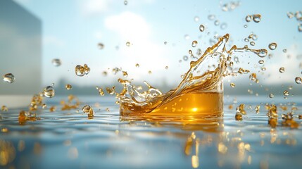 Poster - Swirling industrial close up of unprocessed crude oil splash with vibrant amber tones flowing liquid dynamics and chaotic movement