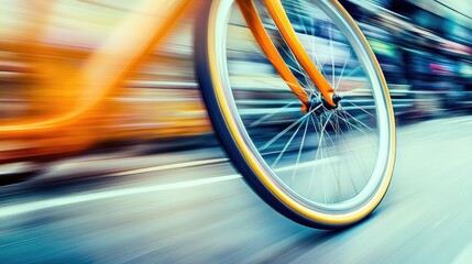 Poster - Rotating bicycle wheel with motion blur, capturing speed and movement.