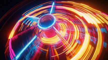 Poster - Rotating Ferris wheel at night, glowing lights creating a circular motion effect.
