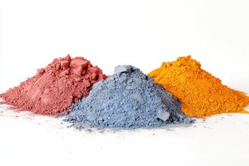Poster - Colored cement on white background showcasing vibrant hues for artistic and construction applications