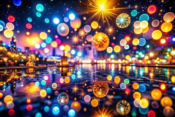 Poster - Vibrant Glowing Bokeh Lights, Abstract Night Photography, Colorful Blurred Background