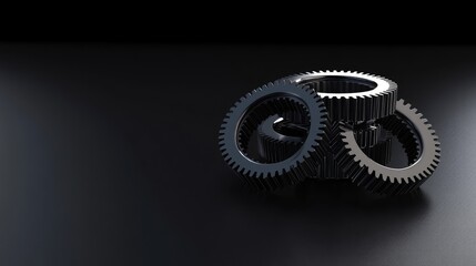 Poster - Stacked gears with light reflections, set against a clean monochrome background with modern aesthetics. Negative space on the side for easy design application.