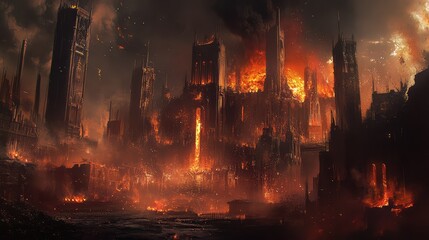 Poster - Steel production facility with glowing molten metal in the background, sparks flying, and a dark industrial atmosphere.
