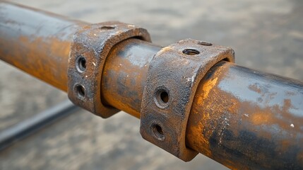 Poster - Welded metal joints on an industrial pipe, solid connections with heat discoloration.