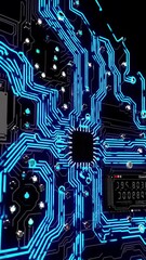 Poster - Neon circuit board animation reveals dynamic digital connectivity and futuristic technology