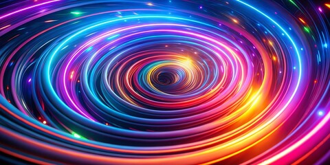 Poster - Vibrant Neon Spiral Light Art: Abstract Glowing Swirls Background for Artistic Mockups