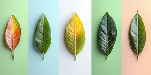Set of avocado tree leaf isolated on white 