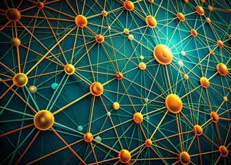Poster - Vibrant Orange & Teal Geometric Network: Interwoven Circles & Lines Stock Photo