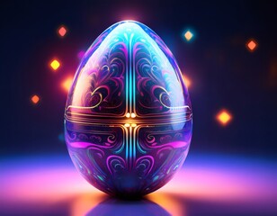 Aufkleber - Colorful easter egg with neon lights shining in the dark, perfect for easter decorations and celebrations