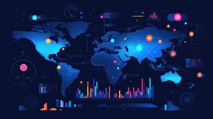 Poster - Global data visualization, world map, abstract infographic