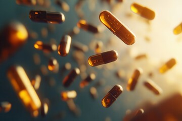 Leinwandbilder - Suspended capsules floating in zero gravity with soft shadows and cinematic lighting showcasing abstract medical elements